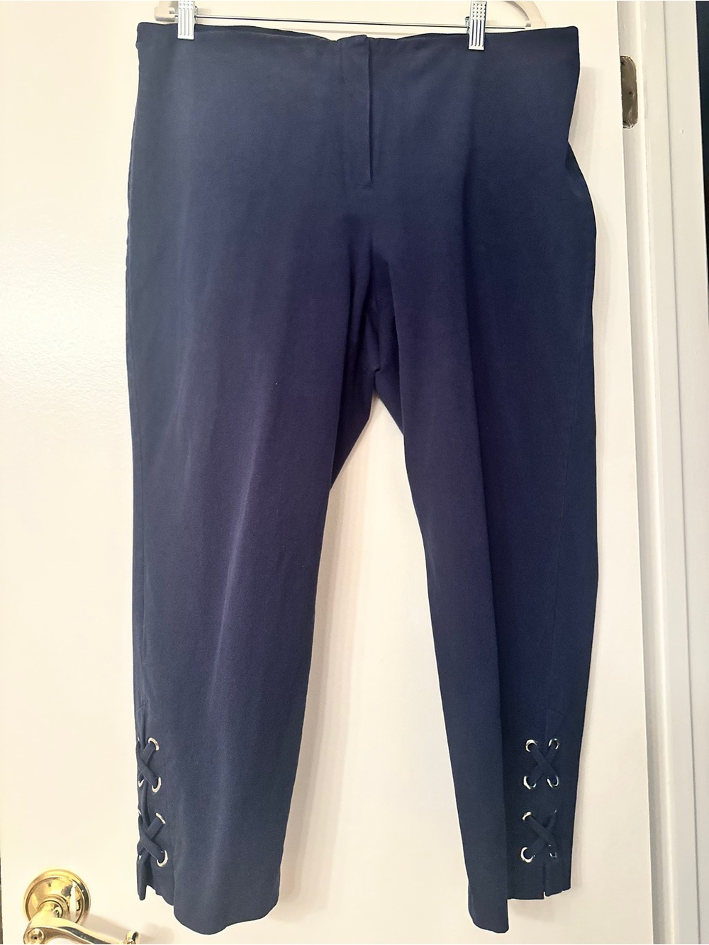 Alfani Woman Dark Navy Ponte Pants with Lace-Up Hems